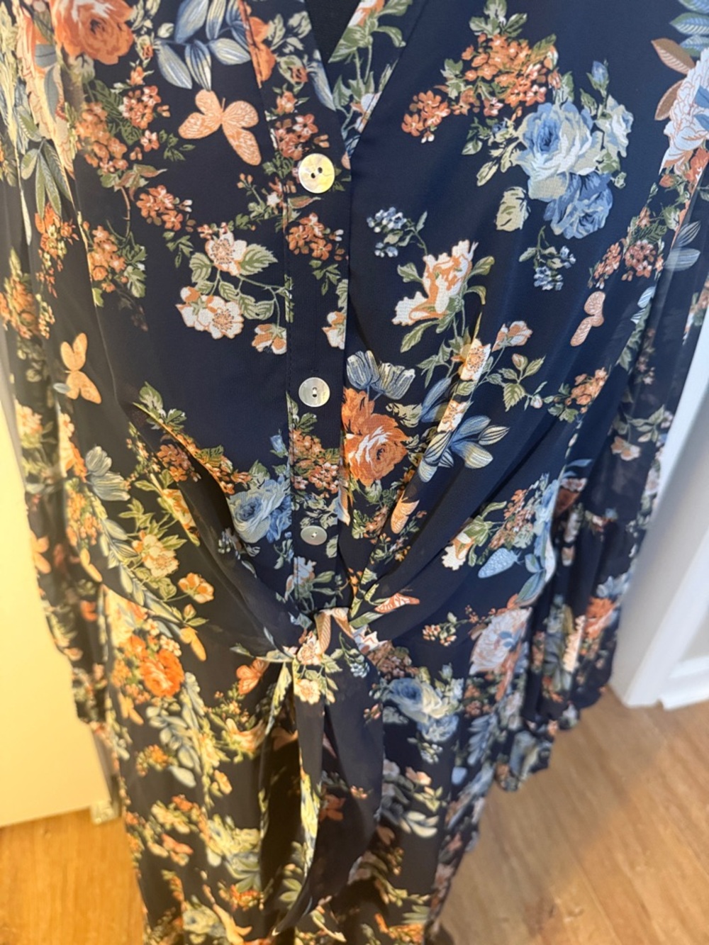 Navy Floral Tiered Long-Sleeve Dress - Picture 7 of 10